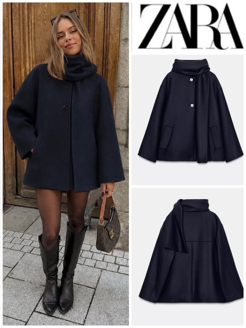ZARA SHORT WOOL COAT WITH DETACHABLE SCARF